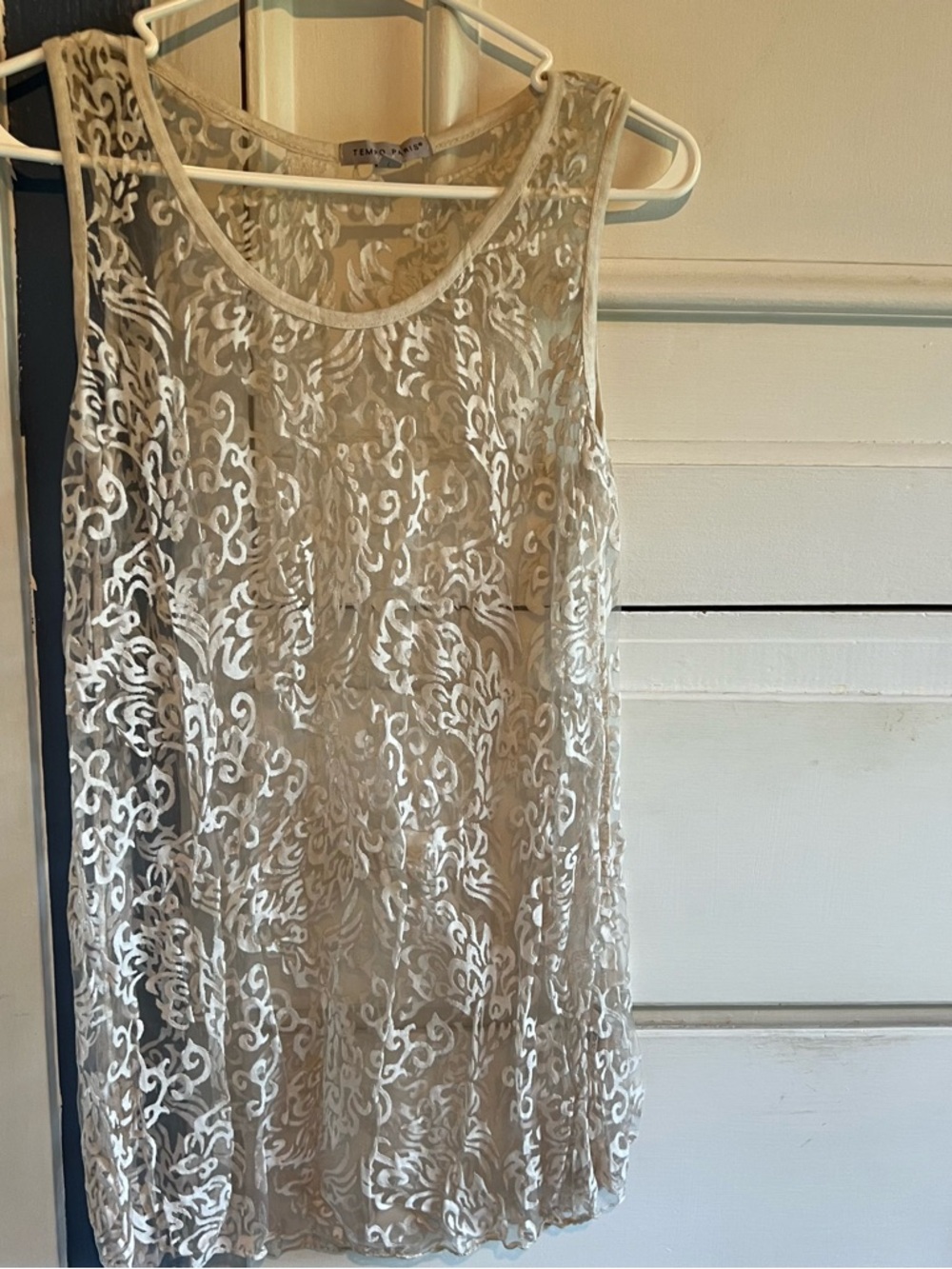 Tempo Paris Cream Lace Overlay Sleeveless Dress